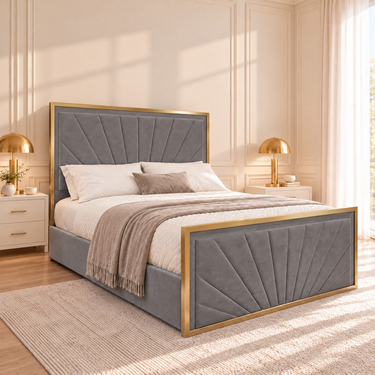 Roxy Upholstered Soft Velvet Metal Bed Frame