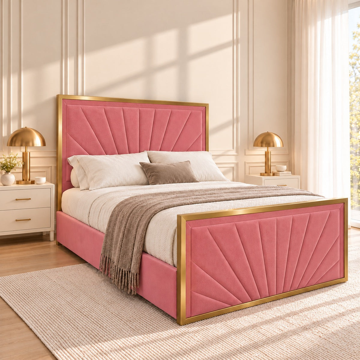 Roxy Upholstered Soft Velvet Metal Bed Frame