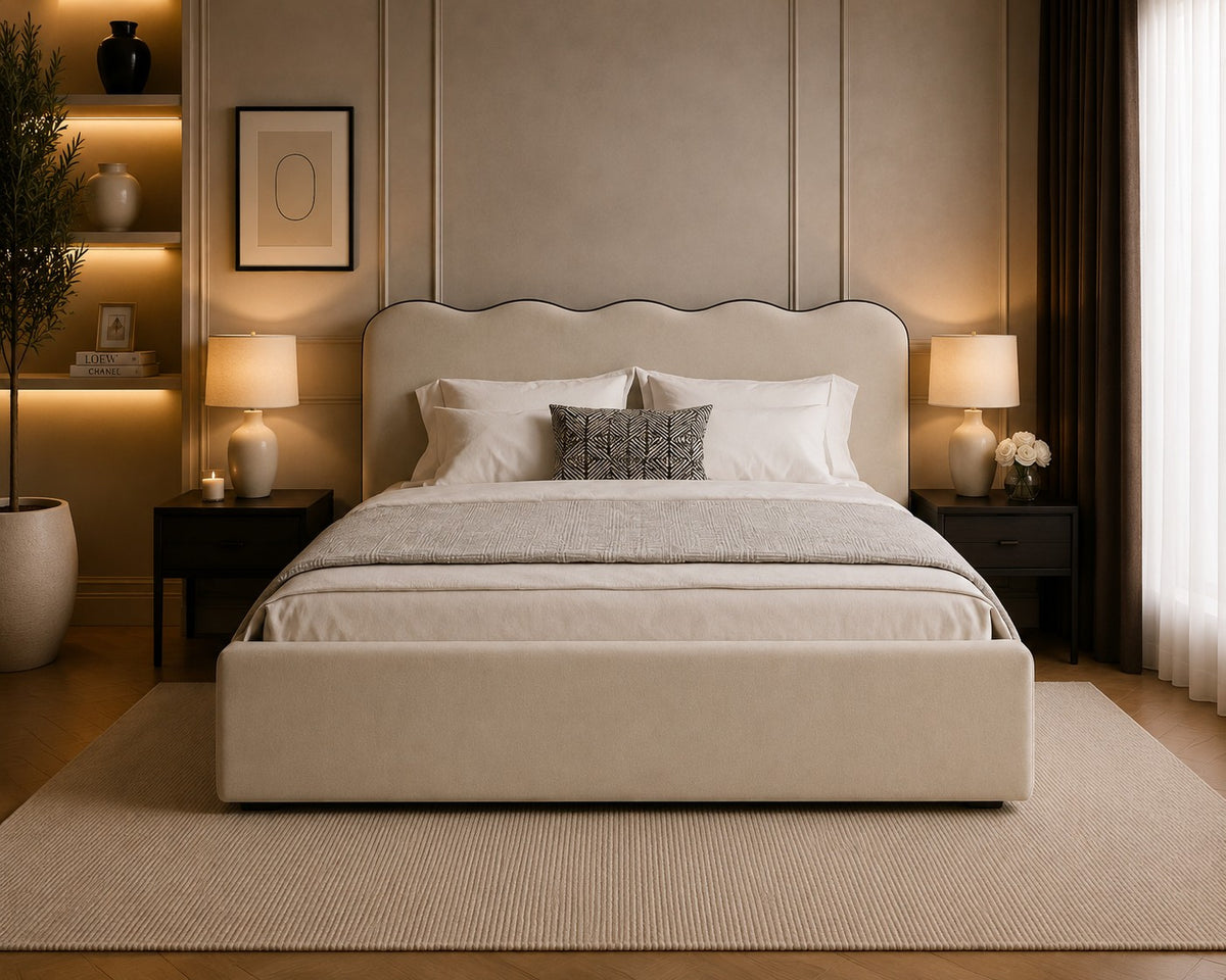 Sanremo Ripple Top Headboard with Contrast Piping Upholstered Bed Frame