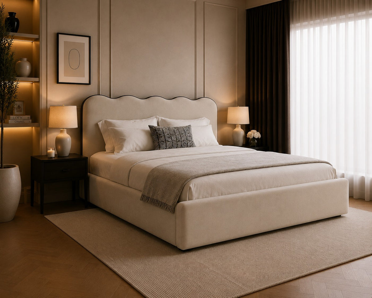 Sanremo Ripple Top Headboard with Contrast Piping Upholstered Bed Frame