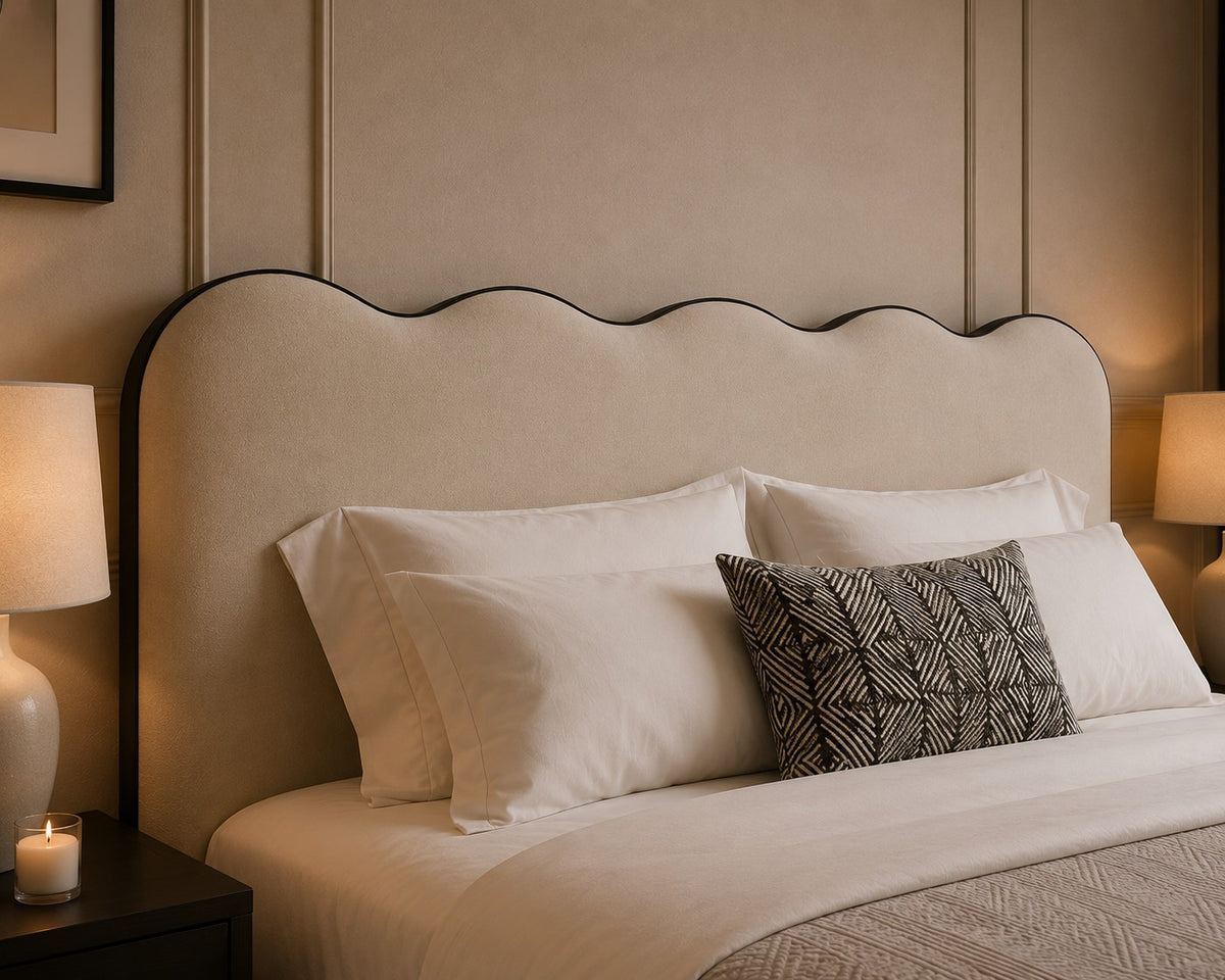 Sanremo Ripple Top Headboard with Contrast Piping Upholstered Bed Frame
