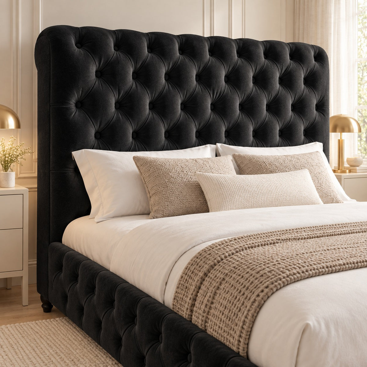 Savana Sleigh Upholstered Soft Velvet Bed Frame
