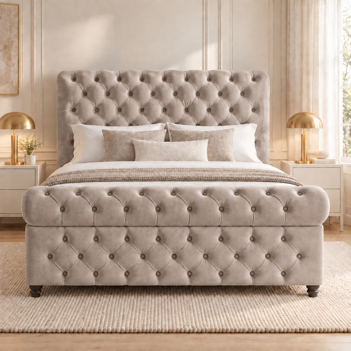 Savana Sleigh Upholstered Soft Velvet Bed Frame