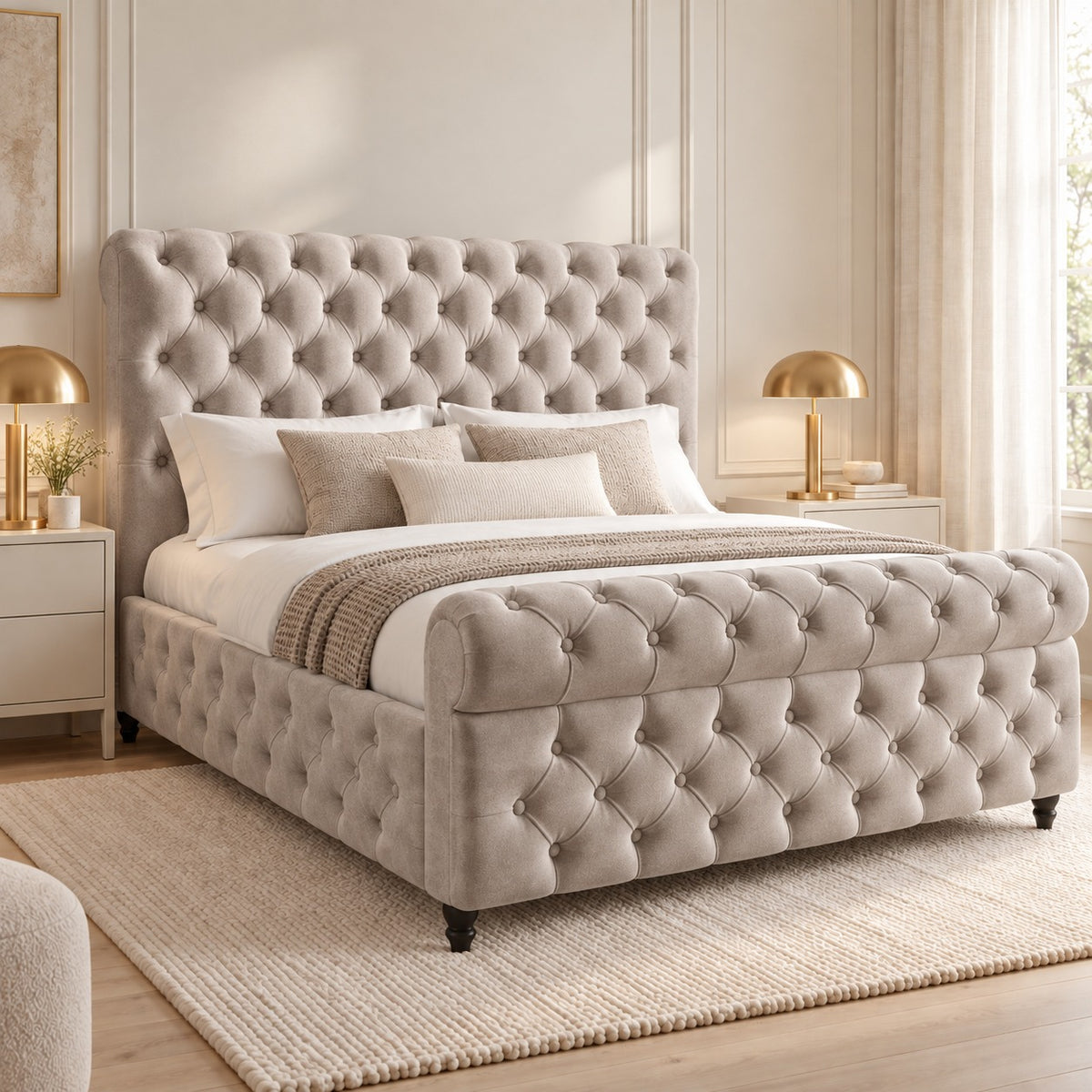 Savana Sleigh Upholstered Soft Velvet Bed Frame