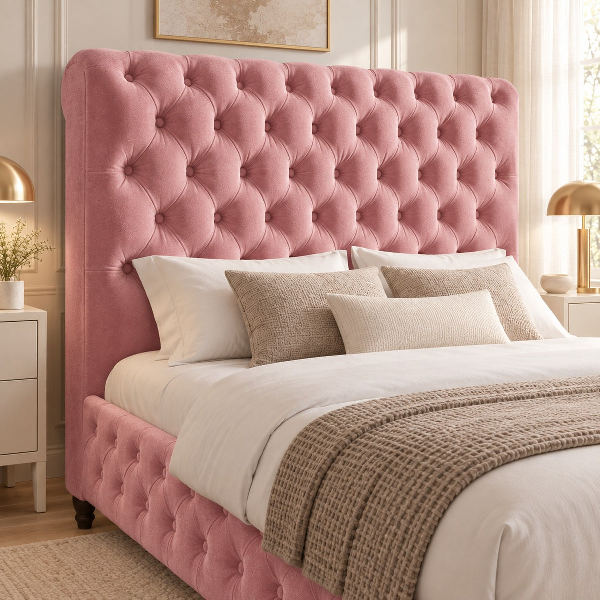 Savana Sleigh Upholstered Soft Velvet Bed Frame