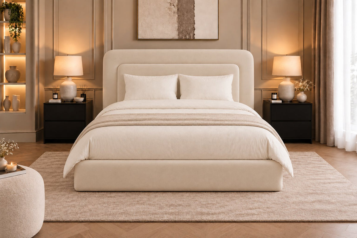 Scilla bed in cream, front view