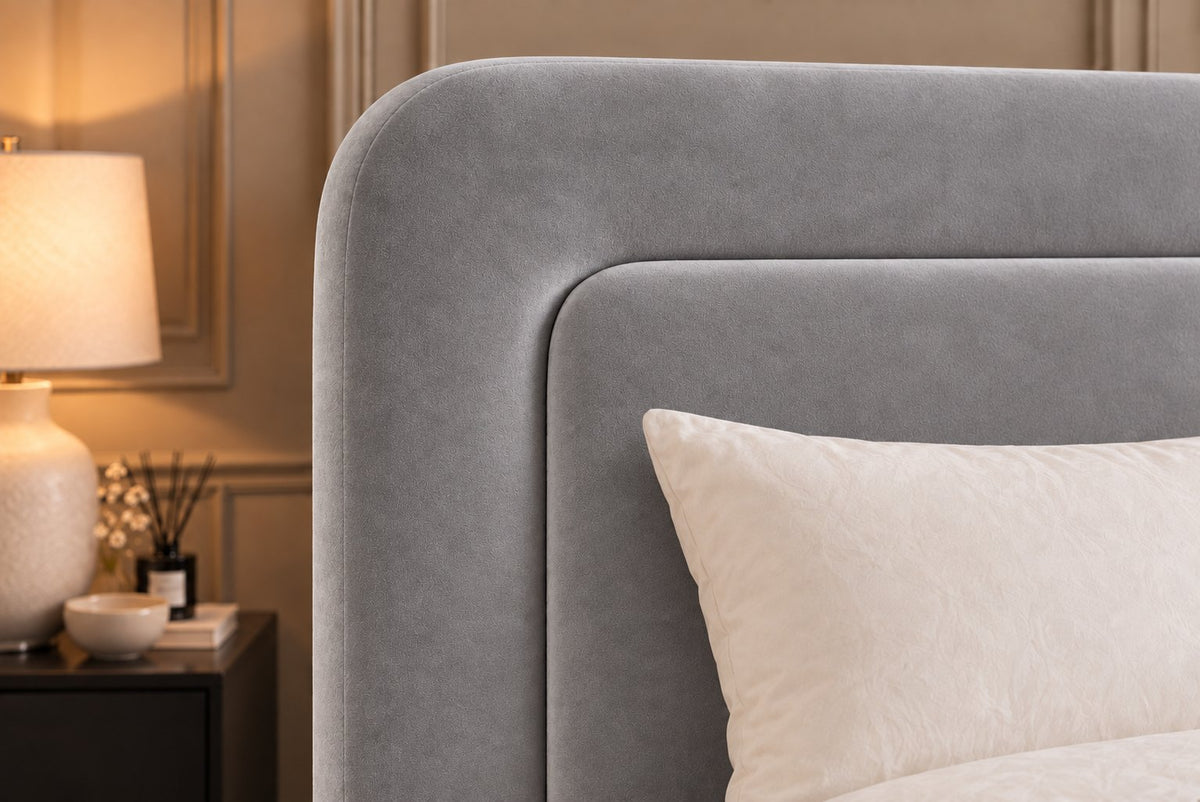 Scilla bed in grey, headboard close-up