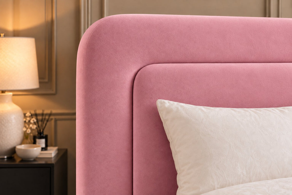 Scilla bed in pink, headboard close-up