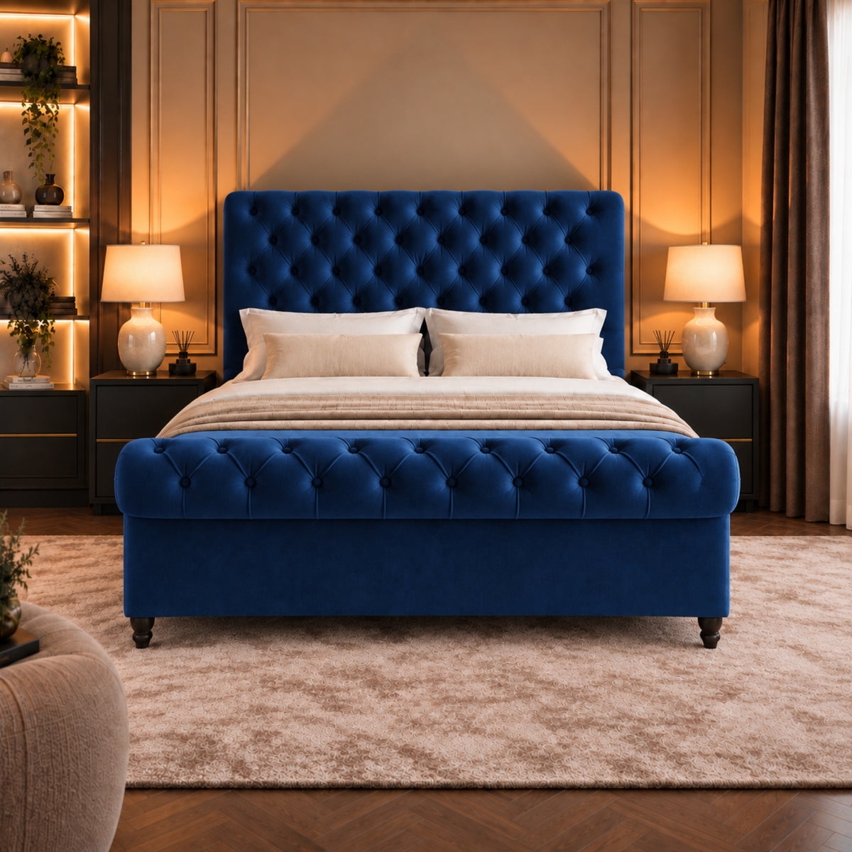 Sienna Sleigh Upholstered Soft Velvet Bed Frame