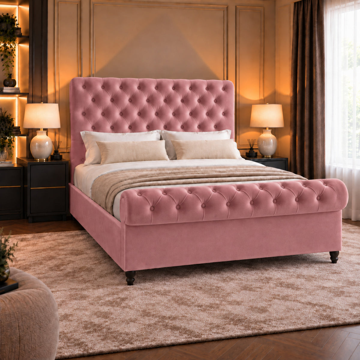 Sienna Sleigh Upholstered Soft Velvet Bed Frame