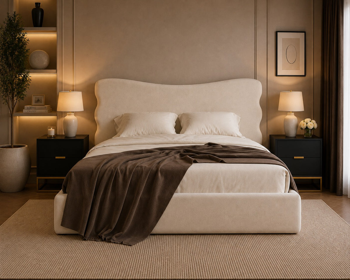 Spoleto Curved Wave Headboard Upholstered Bed Frame