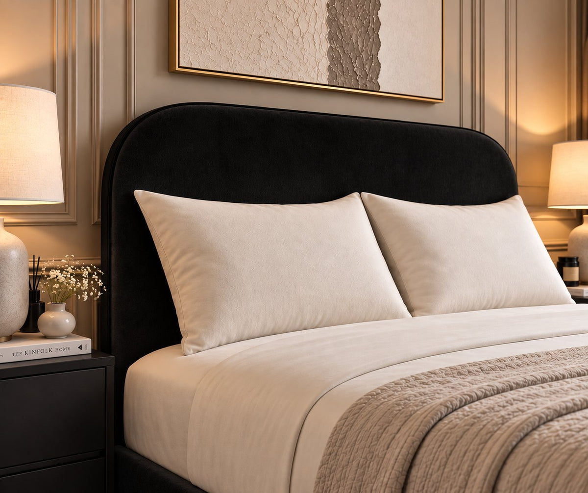 Tellaro bed in black, headboard close-up
