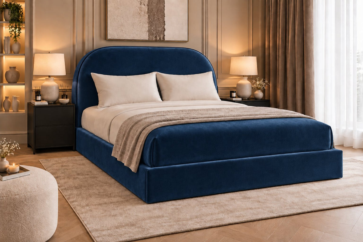 Tellaro bed in blue, side view