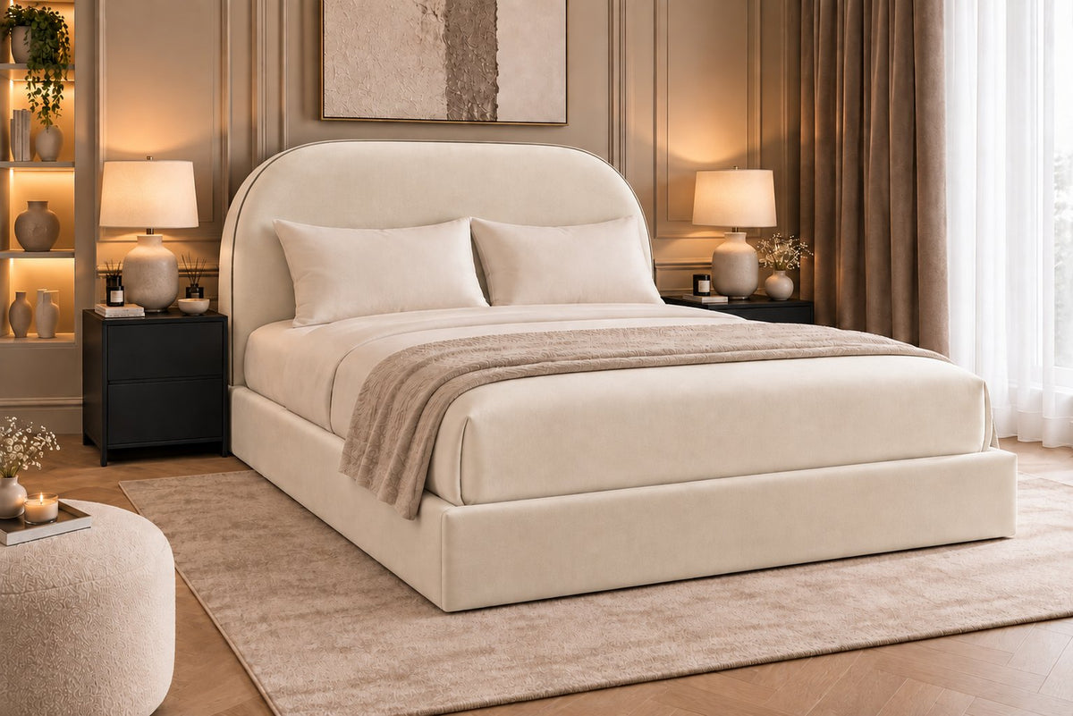 Tellaro bed in cream, side view
