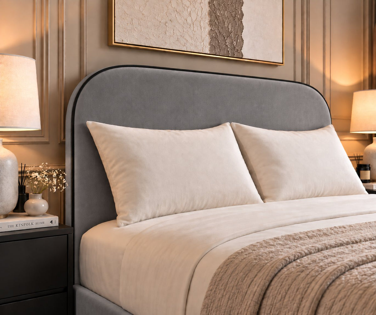 Tellaro bed in grey, headboard close-up