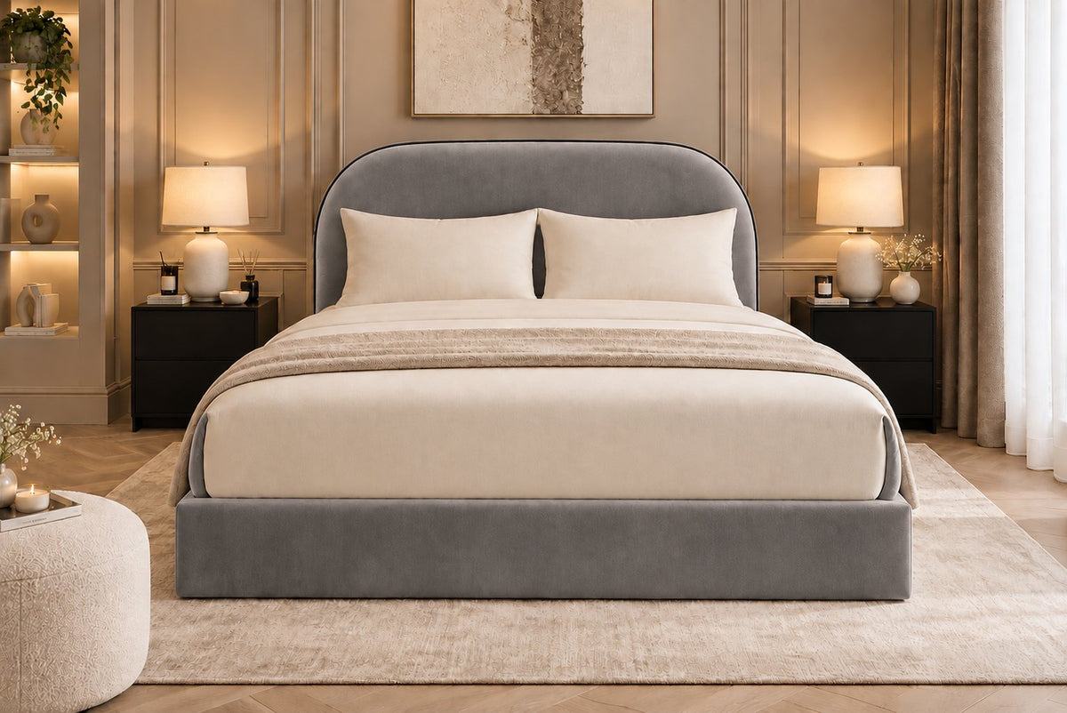 Tellaro bed in grey, front view