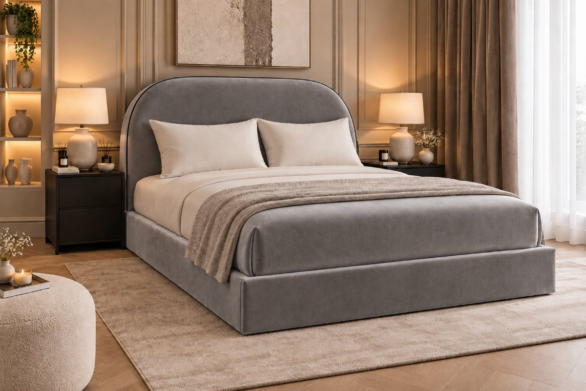 Tellaro bed in grey, side view