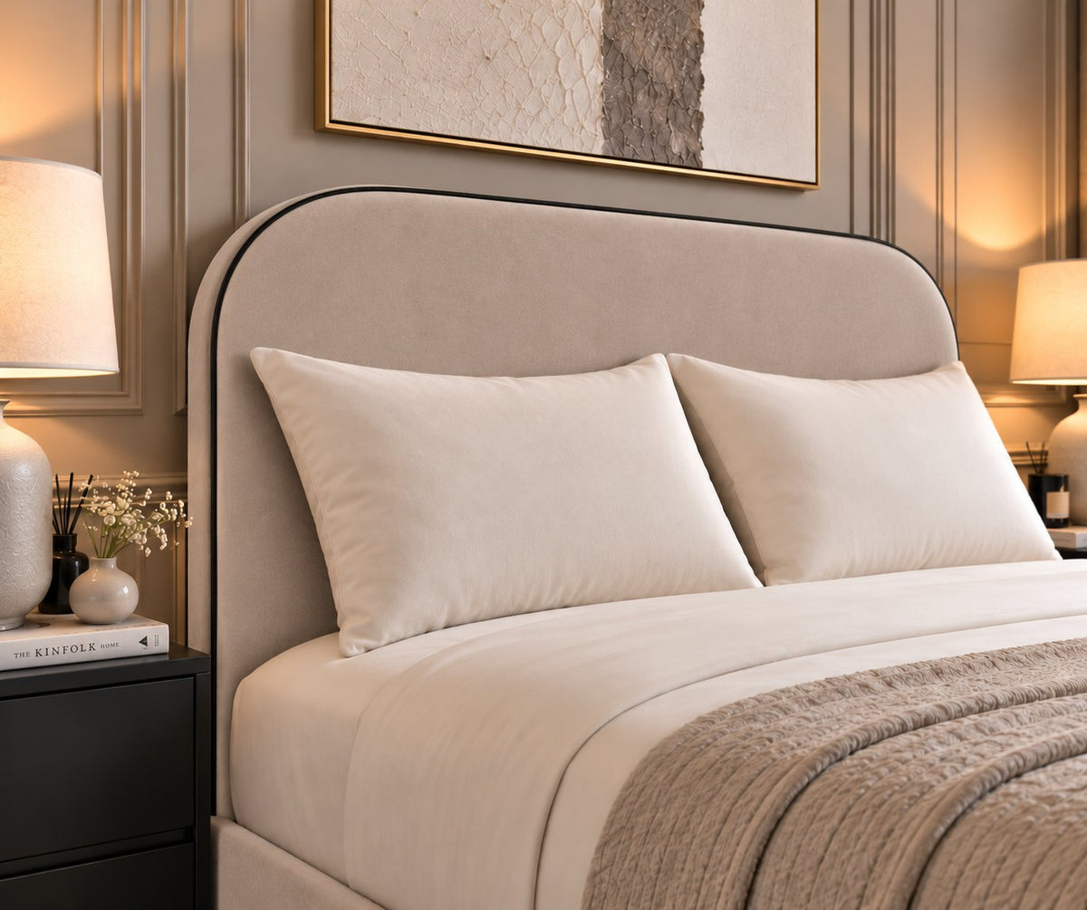 Tellaro bed in pebble, headboard close-up