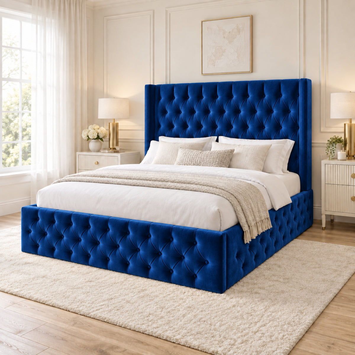 Turin Straight Winged Upholstered Soft Velvet Bed Frame