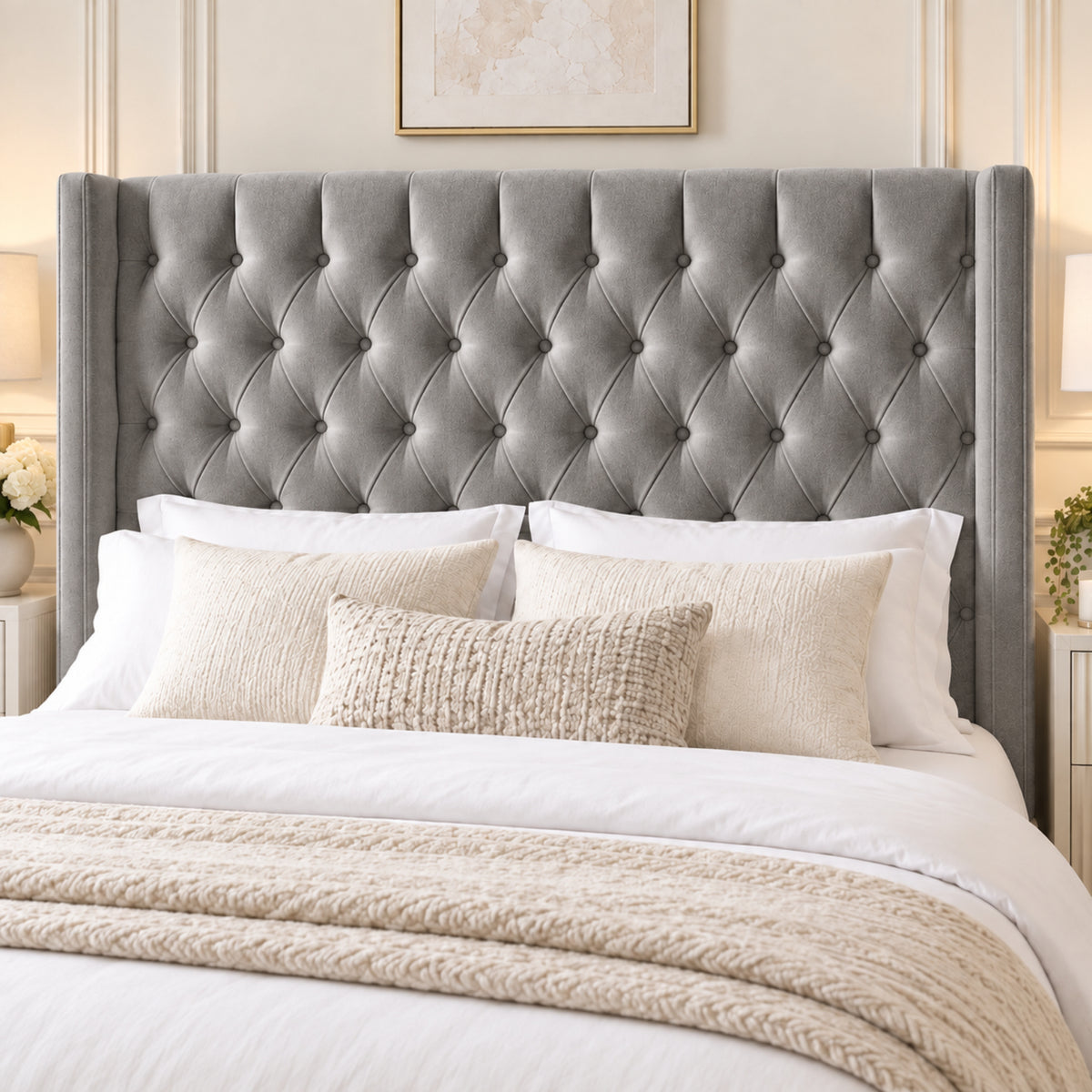 Turin Straight Winged Upholstered Soft Velvet Bed Frame