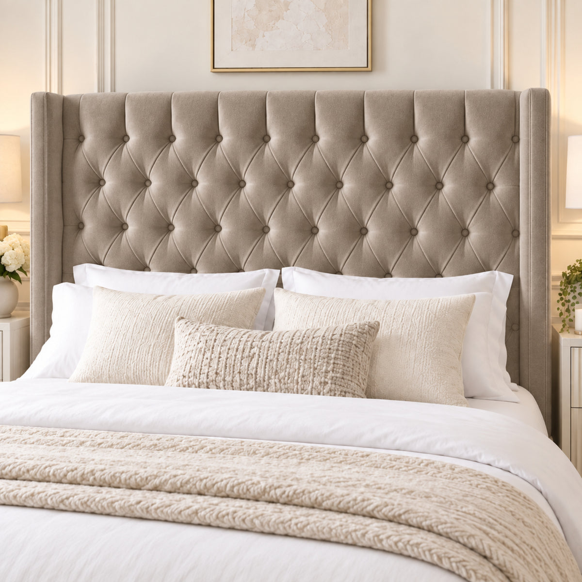 Turin Straight Winged Upholstered Soft Velvet Bed Frame