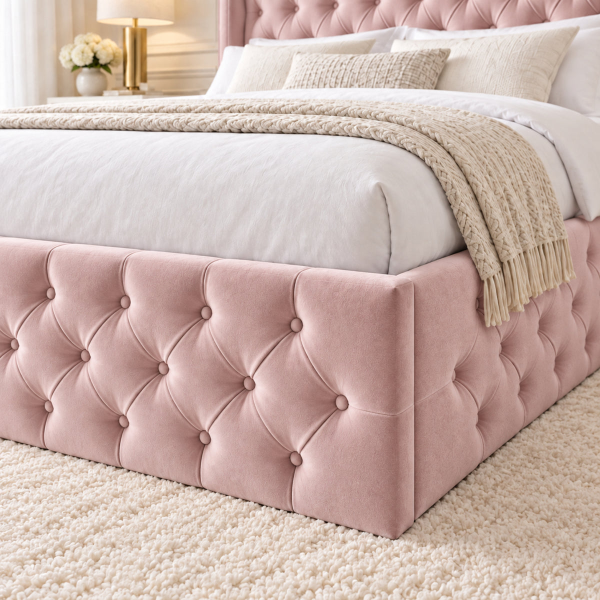 Turin Straight Winged Upholstered Soft Velvet Bed Frame