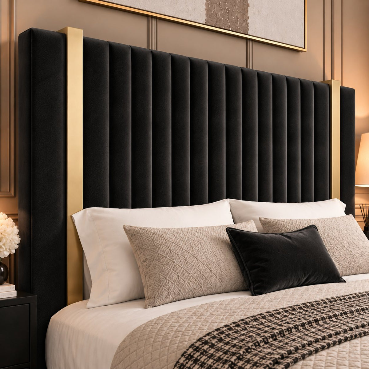 Vasto bed in black, headboard close-up