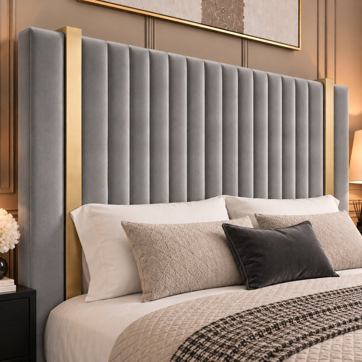 Vasto bed in grey, headboard close-up