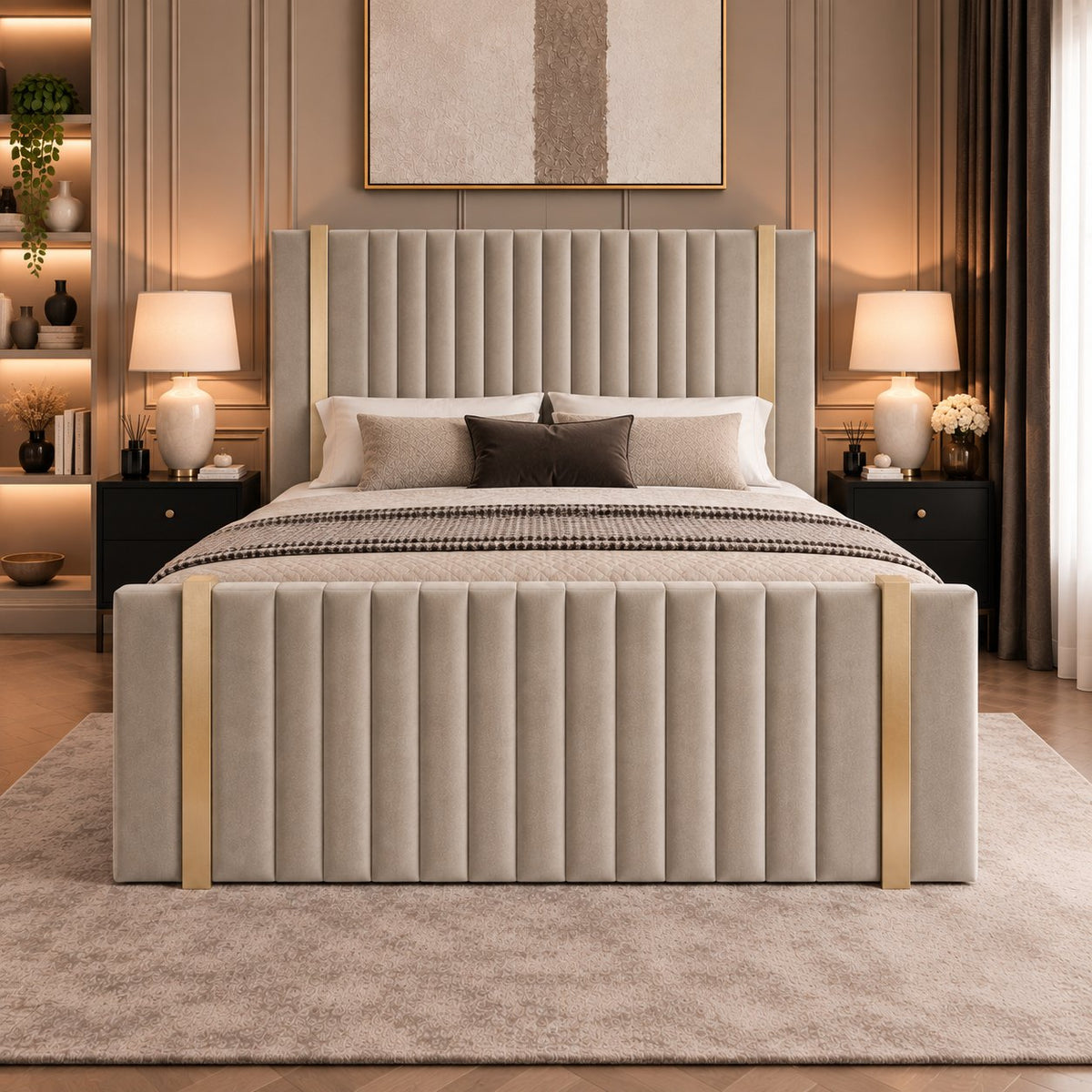 Vasto bed in pebble, front view