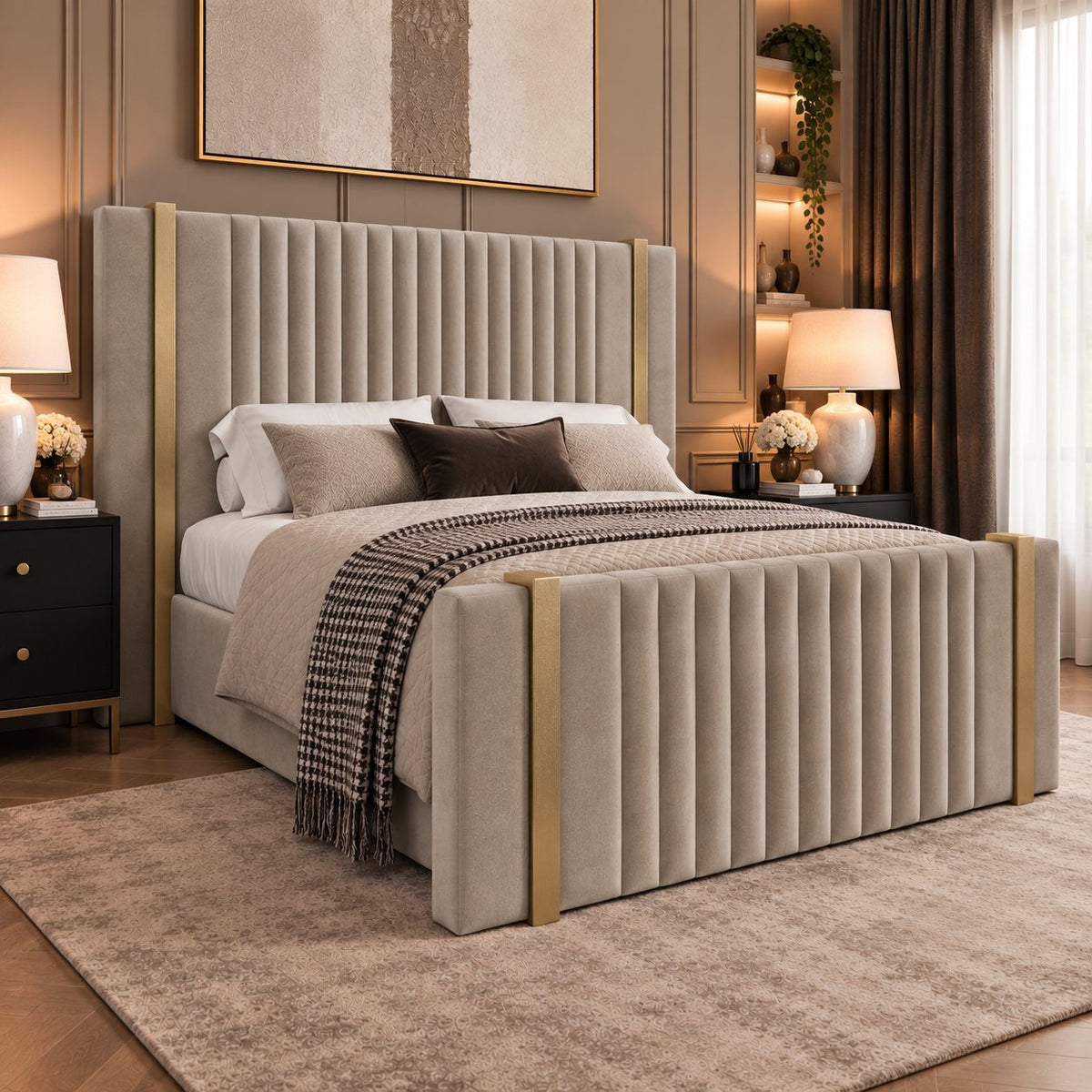 Vasto bed in pebble, side view