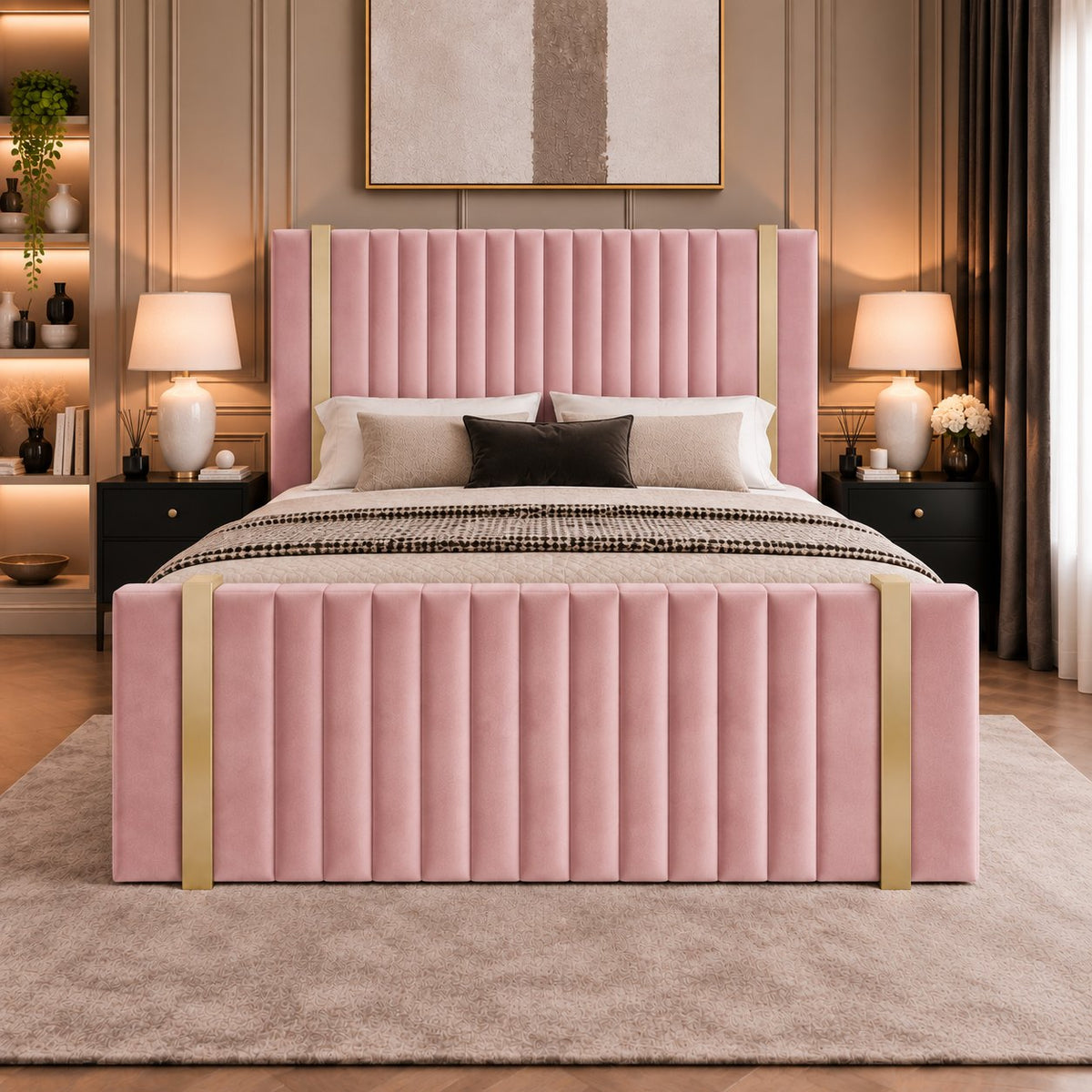 Vasto bed in pink, front view