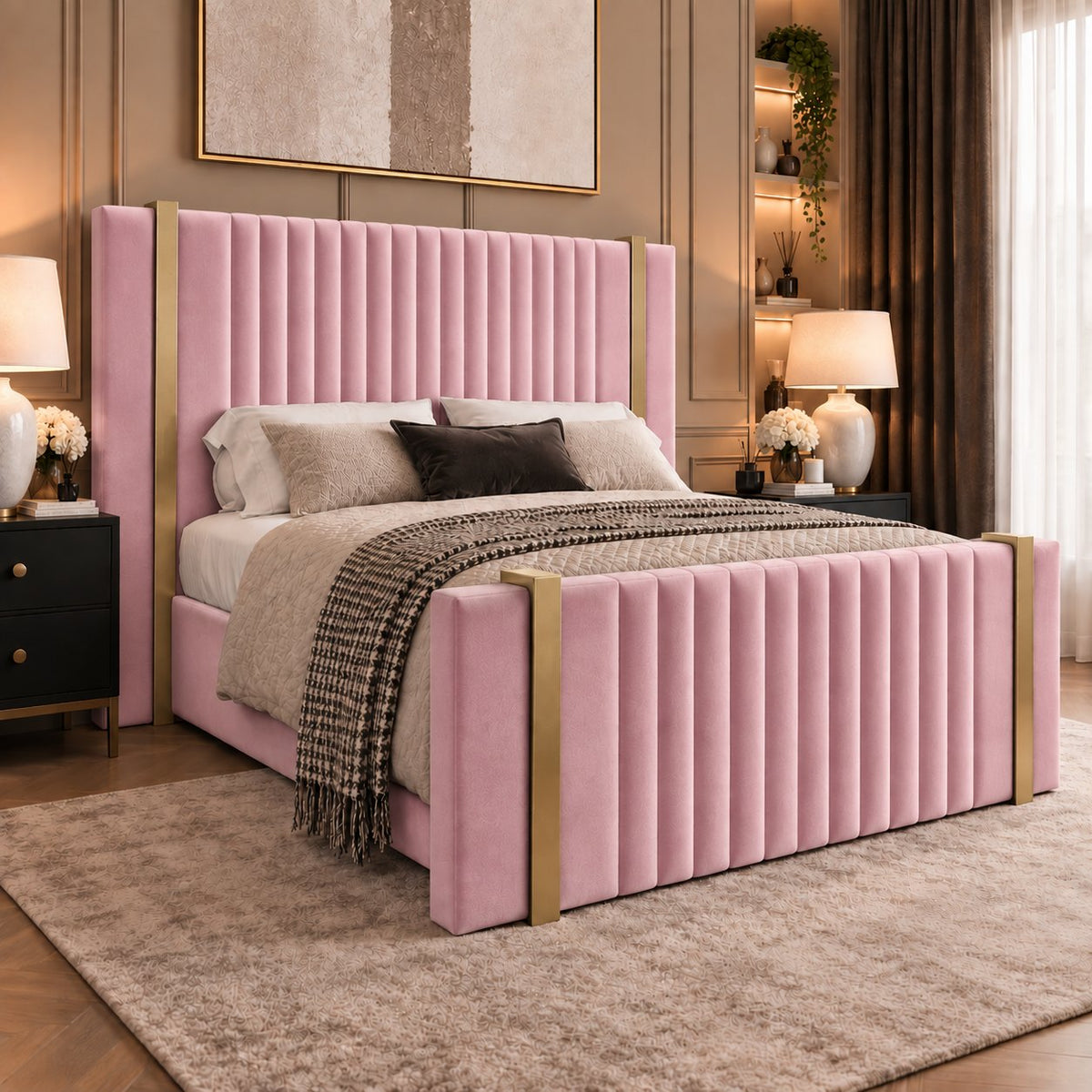 Vasto bed in pink, side view