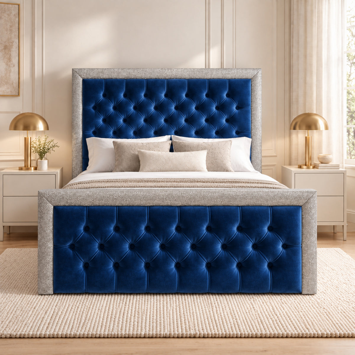 Venice Glitter Border Upholstered Soft Velvet Bed Frame