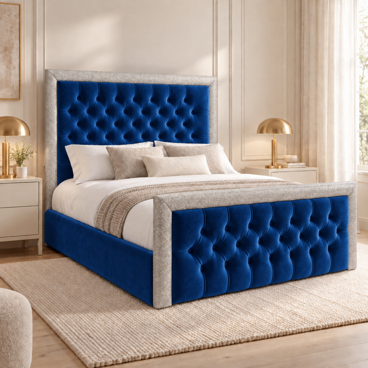 Venice Glitter Border Upholstered Soft Velvet Bed Frame