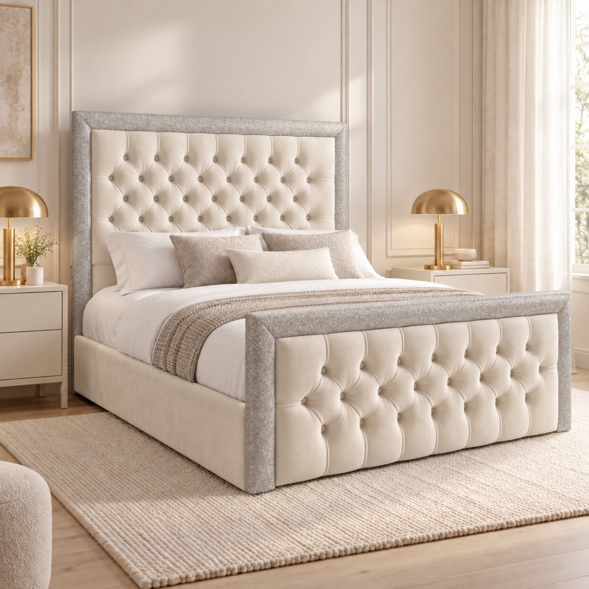 Venice Glitter Border Upholstered Soft Velvet Bed Frame