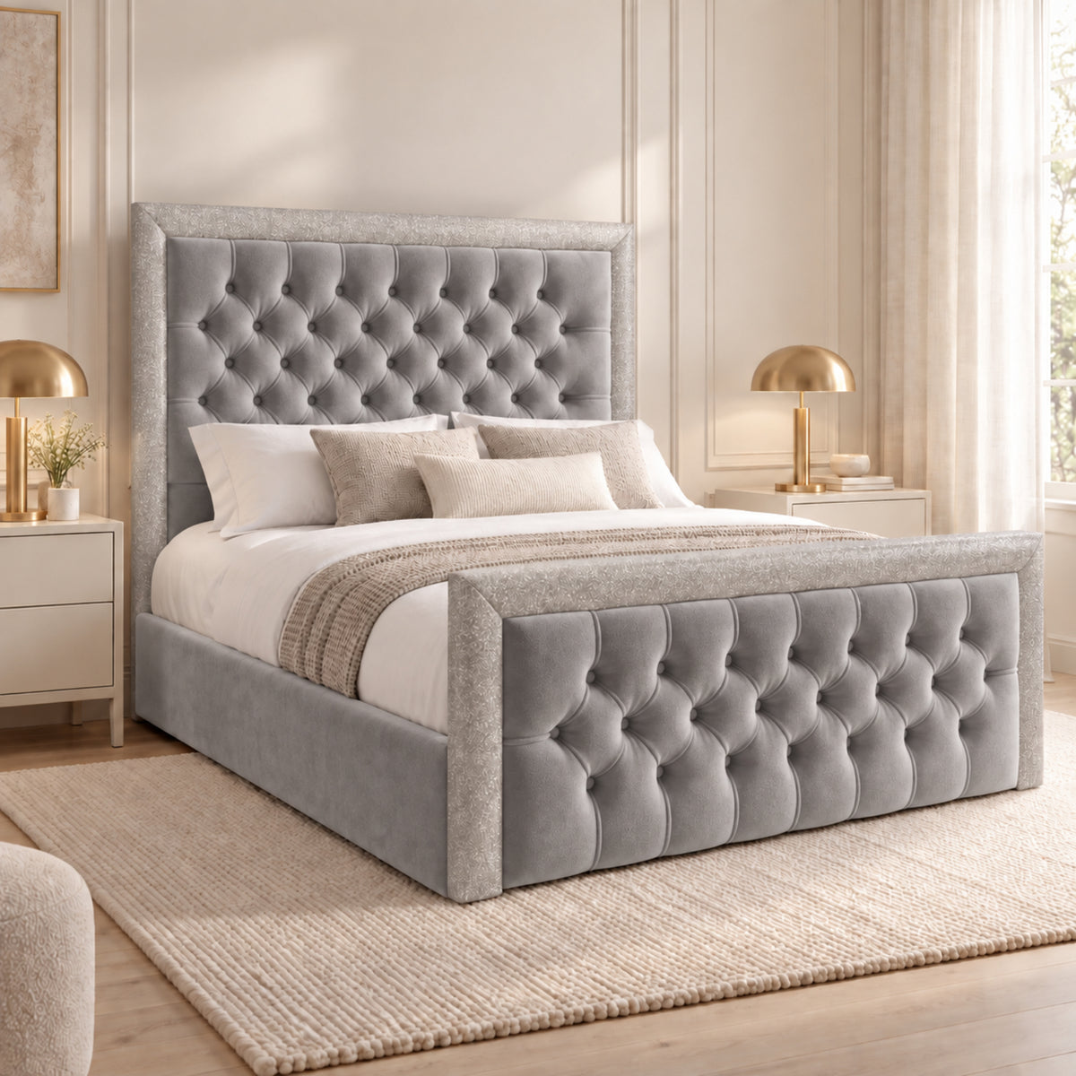 Venice Glitter Border Upholstered Soft Velvet Bed Frame