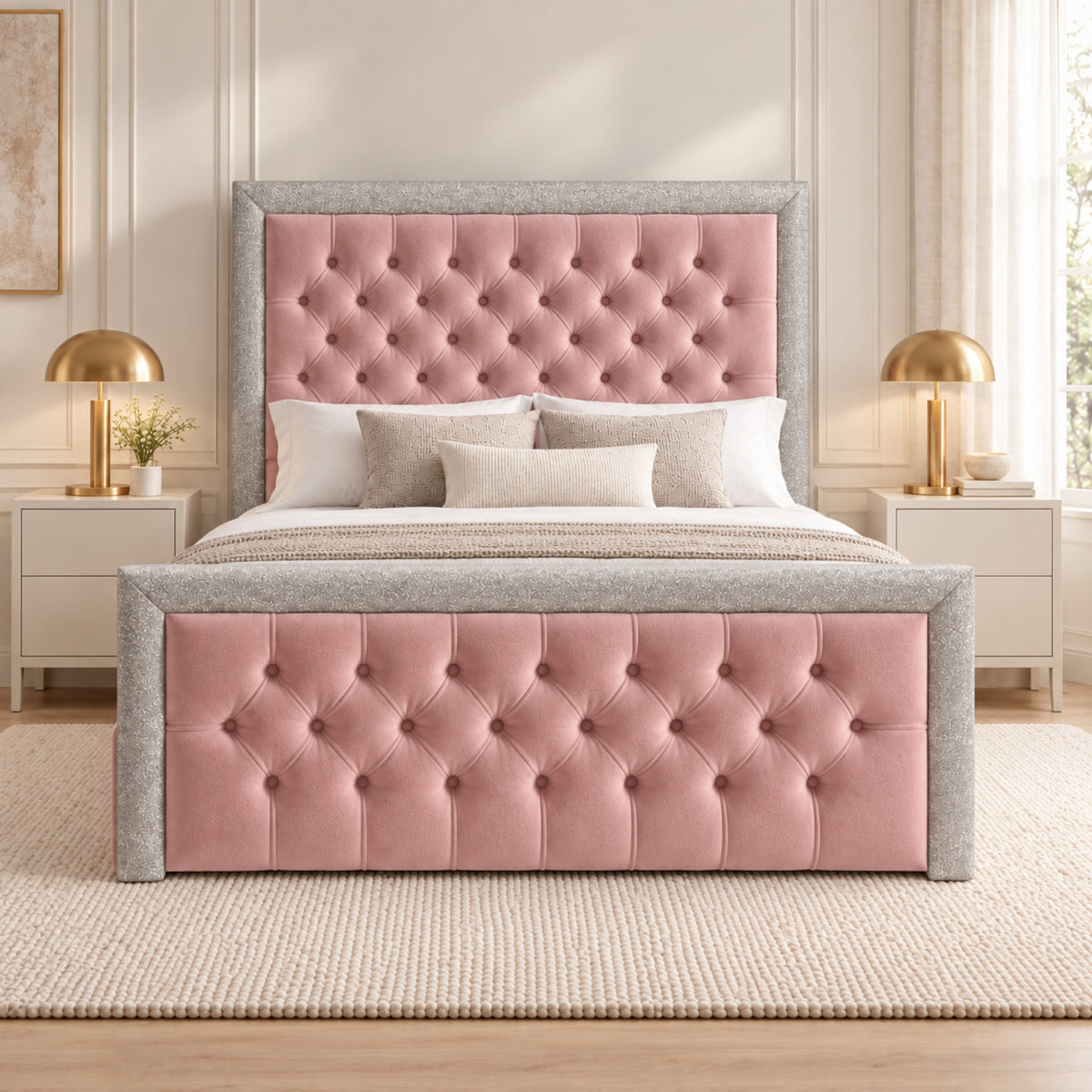 Venice Glitter Border Upholstered Soft Velvet Bed Frame
