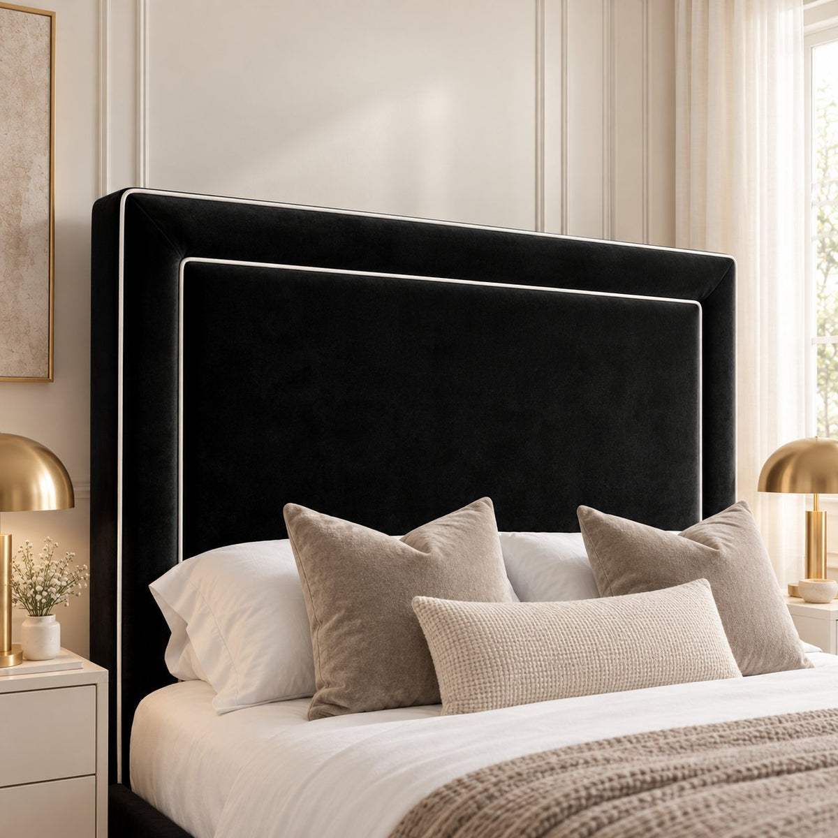 Vieste bed in black, headboard close-up