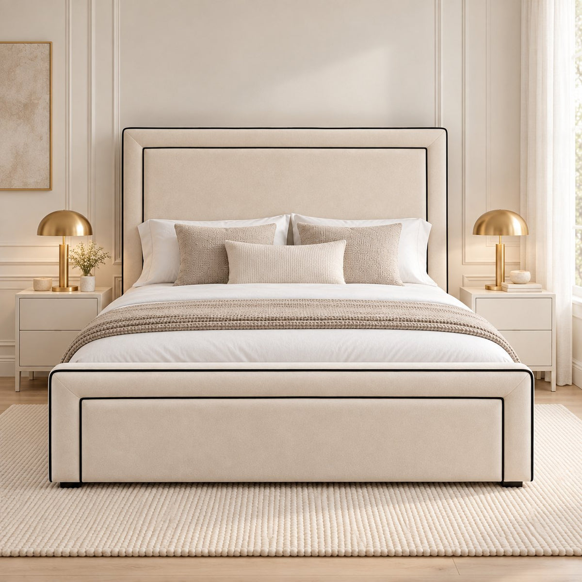 Vieste bed in cream, front view