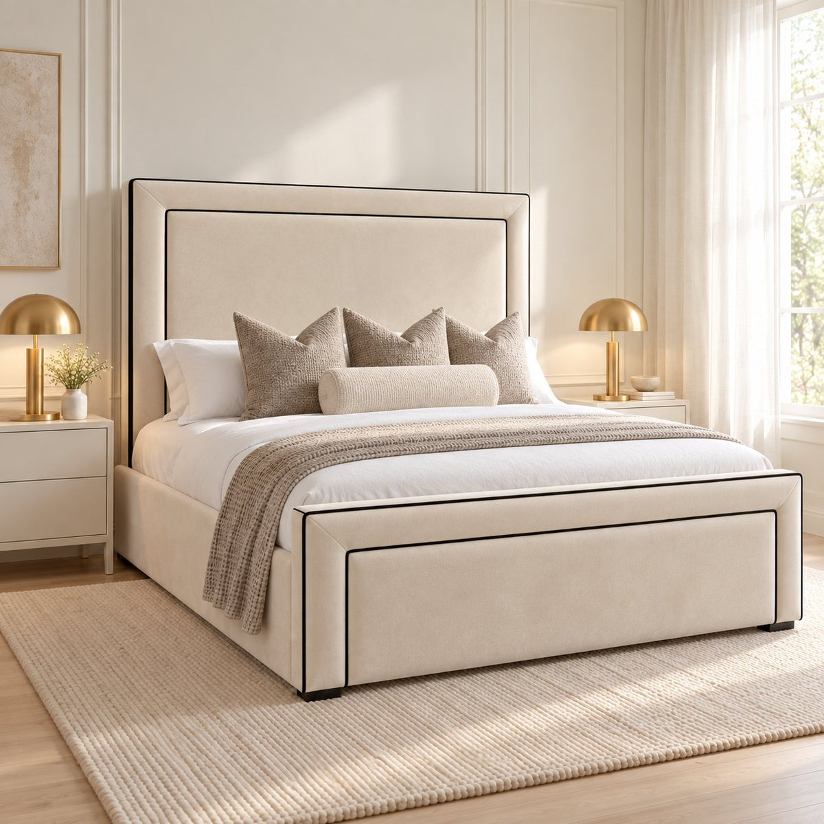 Vieste bed in cream, side view