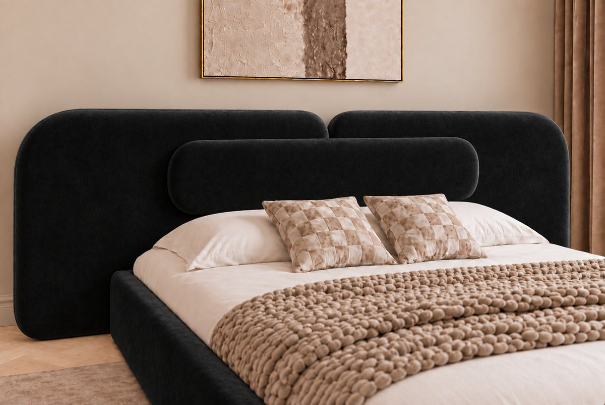 Viterbo bed in black, headboard close-up