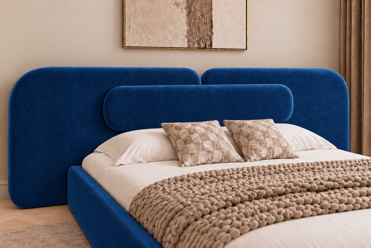 Viterbo bed in blue, headboard close-up