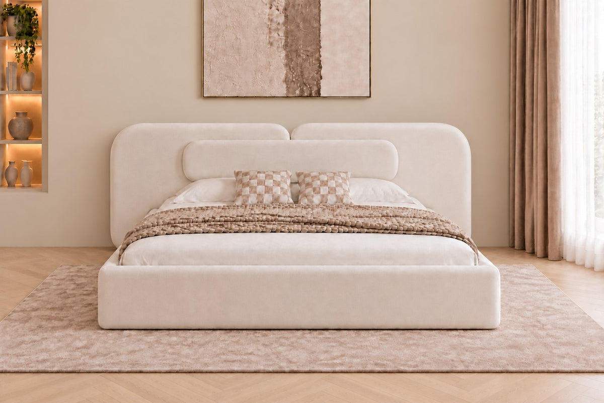 Viterbo bed in cream, front view