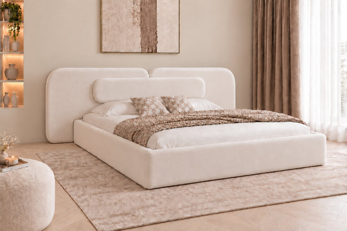 Viterbo bed in cream, side view