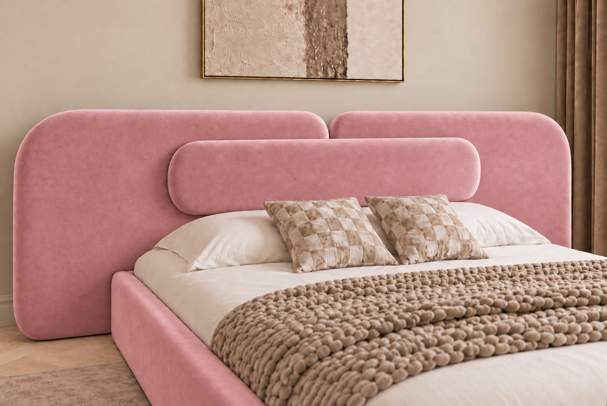 Viterbo bed in pink, headboard close-up