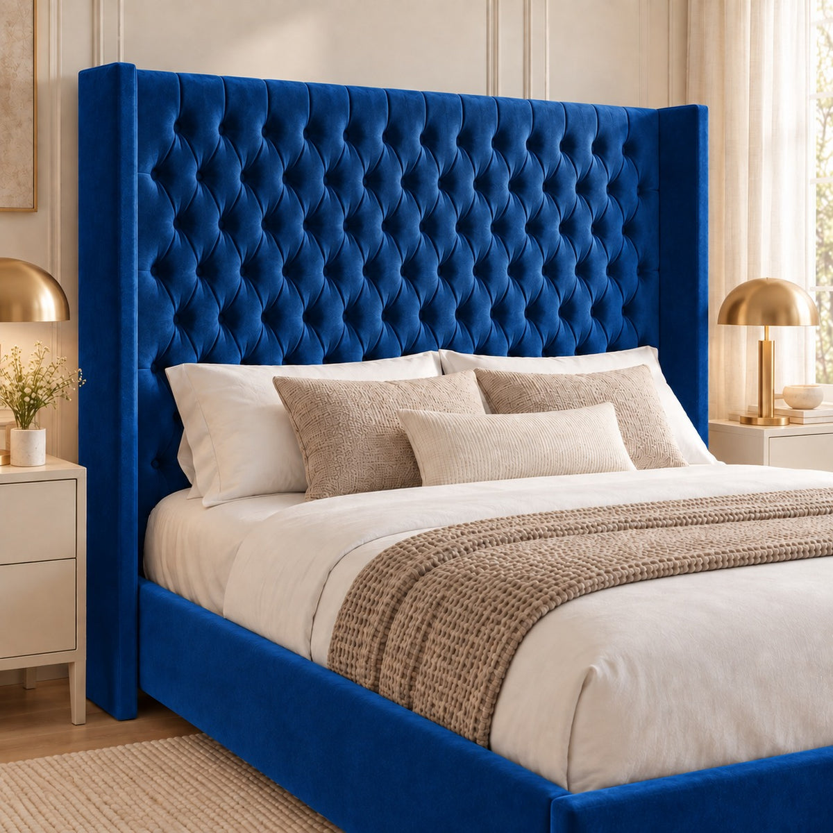 Volta Straight Winged Upholstered Soft Velvet Bed Frame