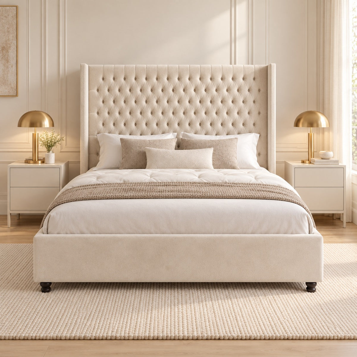 Volta Straight Winged Upholstered Soft Velvet Bed Frame