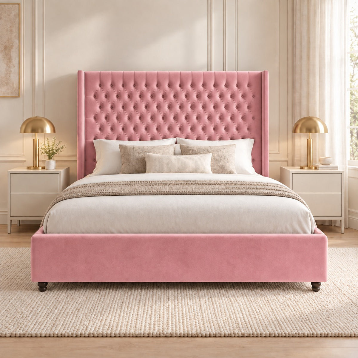 Volta Straight Winged Upholstered Soft Velvet Bed Frame
