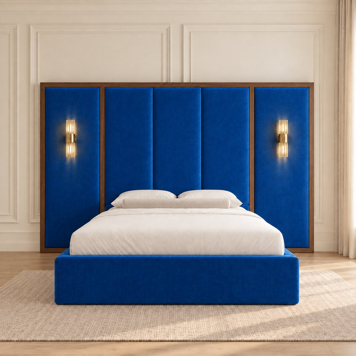 Volterra bed in blue, front view
