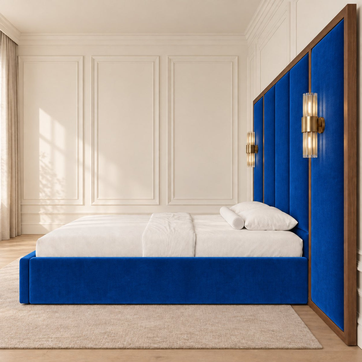 Volterra bed in blue, side view